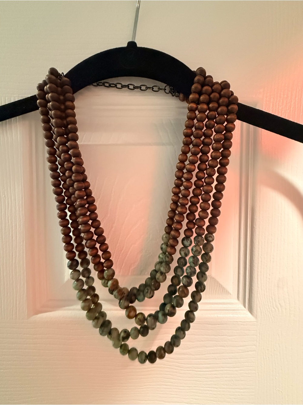 Multi-Strand Brown and Green Beaded Necklace